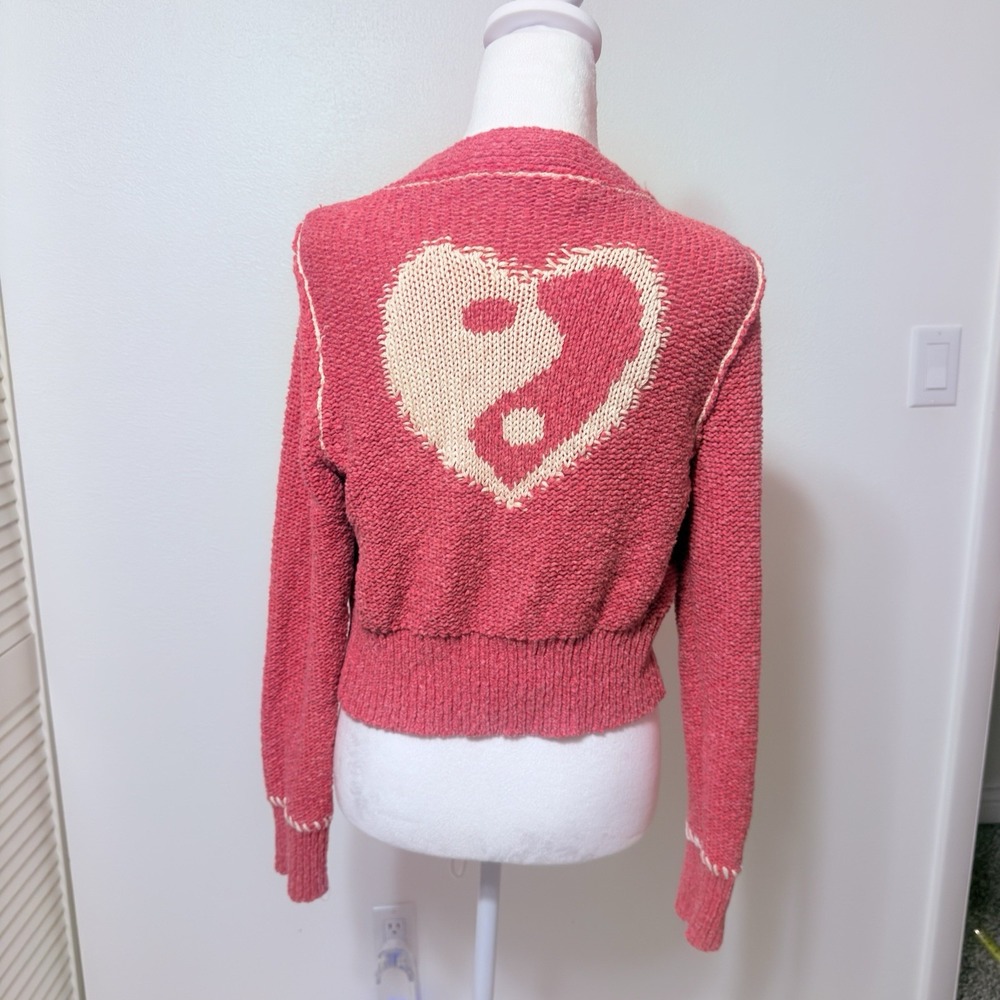 NWT Anthropologie Pilcro Icon Cardigan Pink Ying Yang Small #117 #251